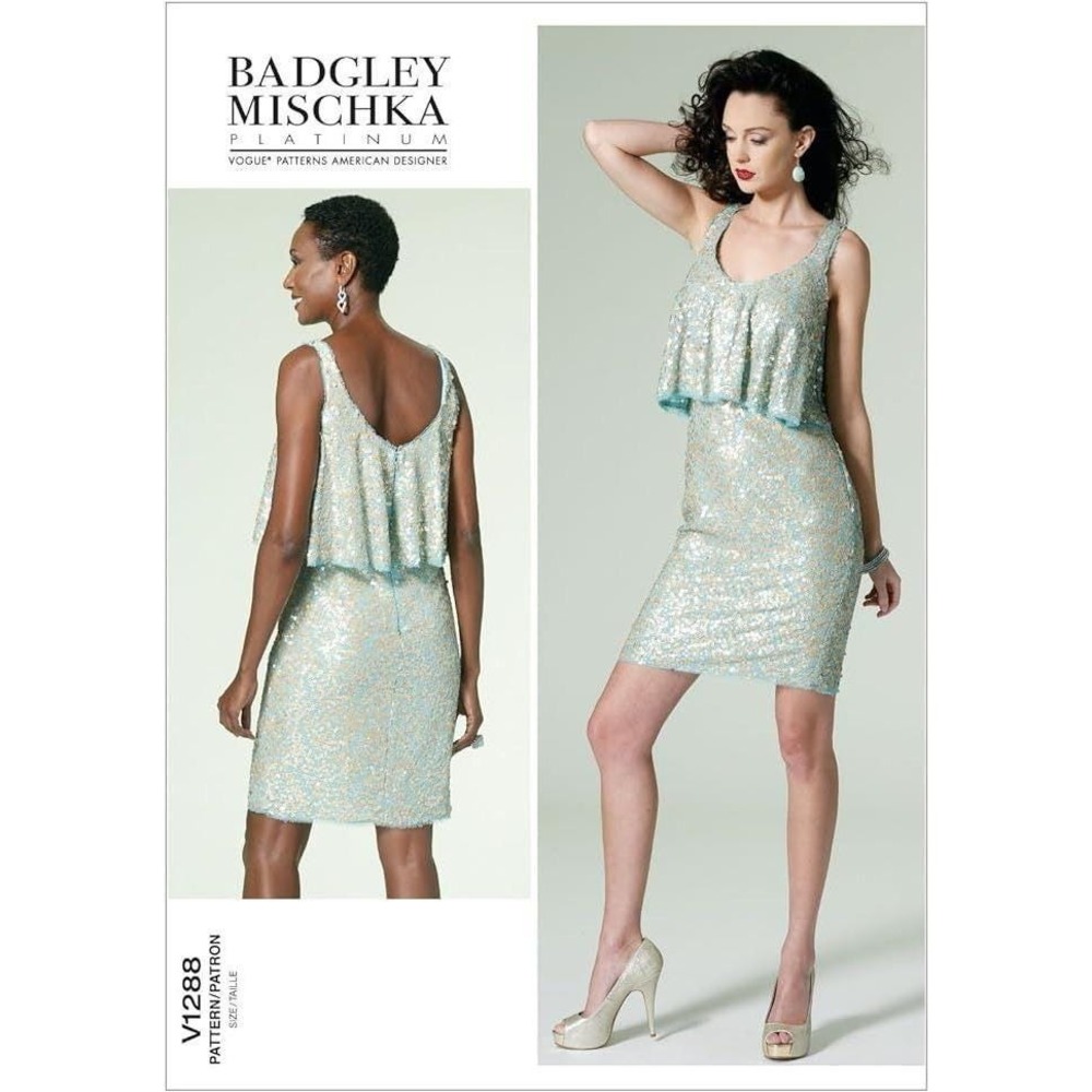 Vogue Badgley Mischka Sequin Overlay‎ Cocktail Dress V1288 Size 4-12 Pattern